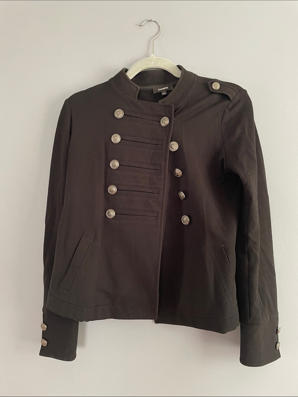 Express Women's Black Military Blazer with Decorative Buttons